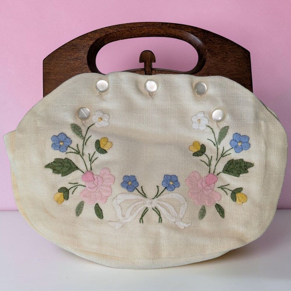 Vintage Embroidered Linen Handbag Purse Handmade by Imperial Portugal Unused